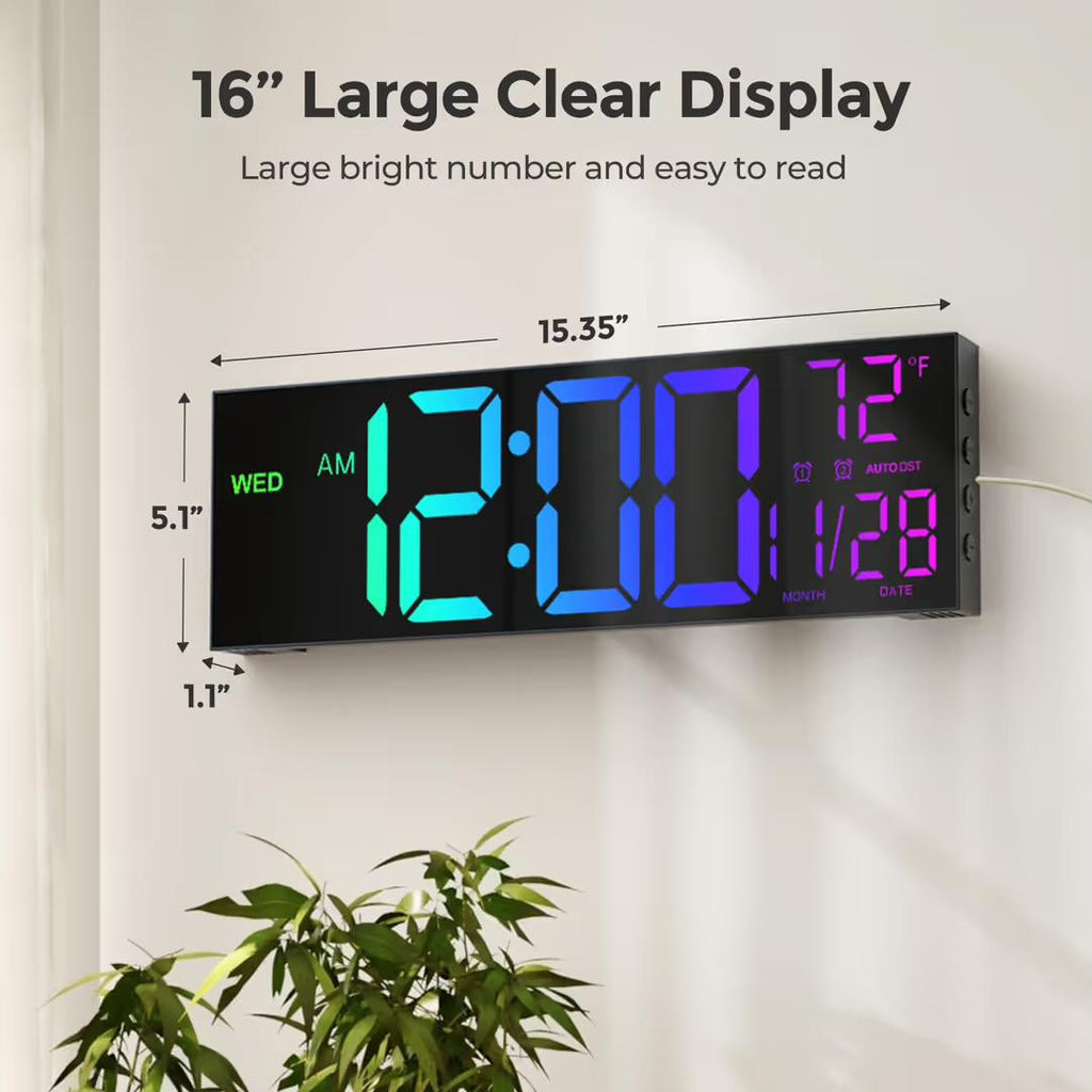 GOLOZA 16" Digital Wall Clock with Remote Control and Dual Alarms