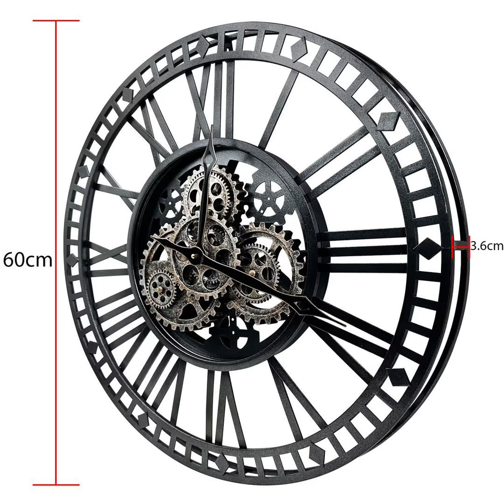 Oversized Wall Clock - Skeleton Gears Industrial Style