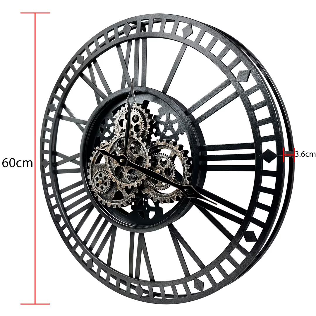 Oversized Wall Clock - Skeleton Gears Industrial Style