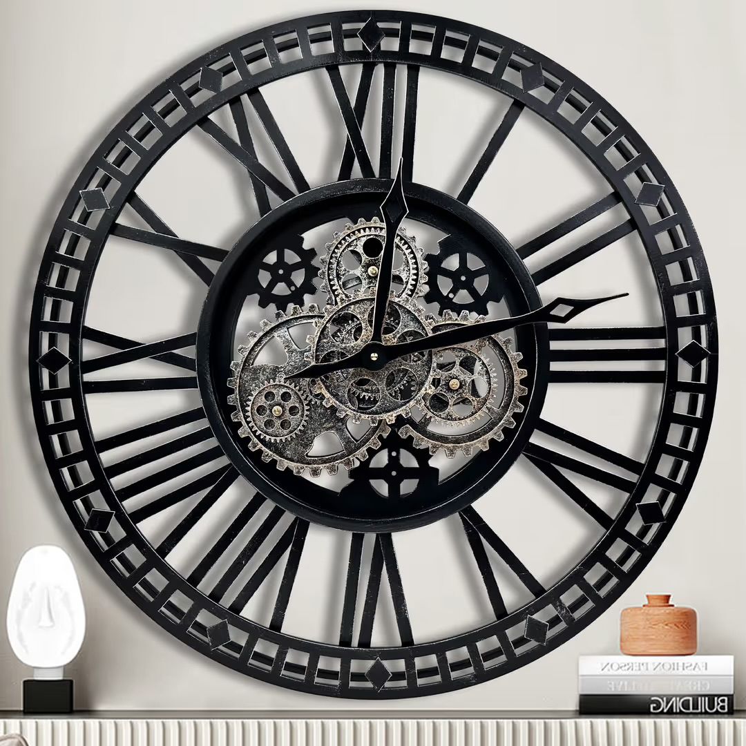 Oversized Wall Clock - Skeleton Gears Industrial Style