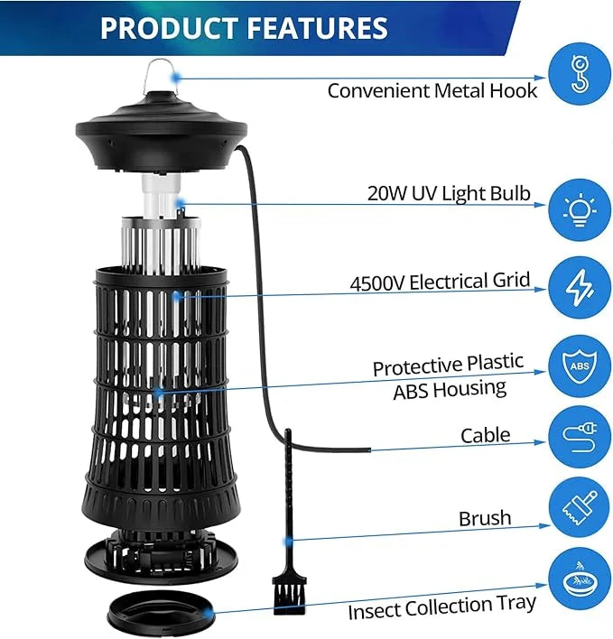 Refurbished - Senelux 20W, 4500v Bug Zapper with UV Lure for Flies, Mosquitoes and Wasps
